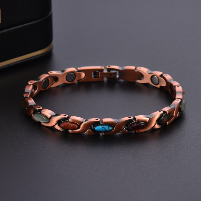 Buddha Stones Pulsera ajustable de eslabones con incrustaciones de turquesa y cobre antiguo - image 1