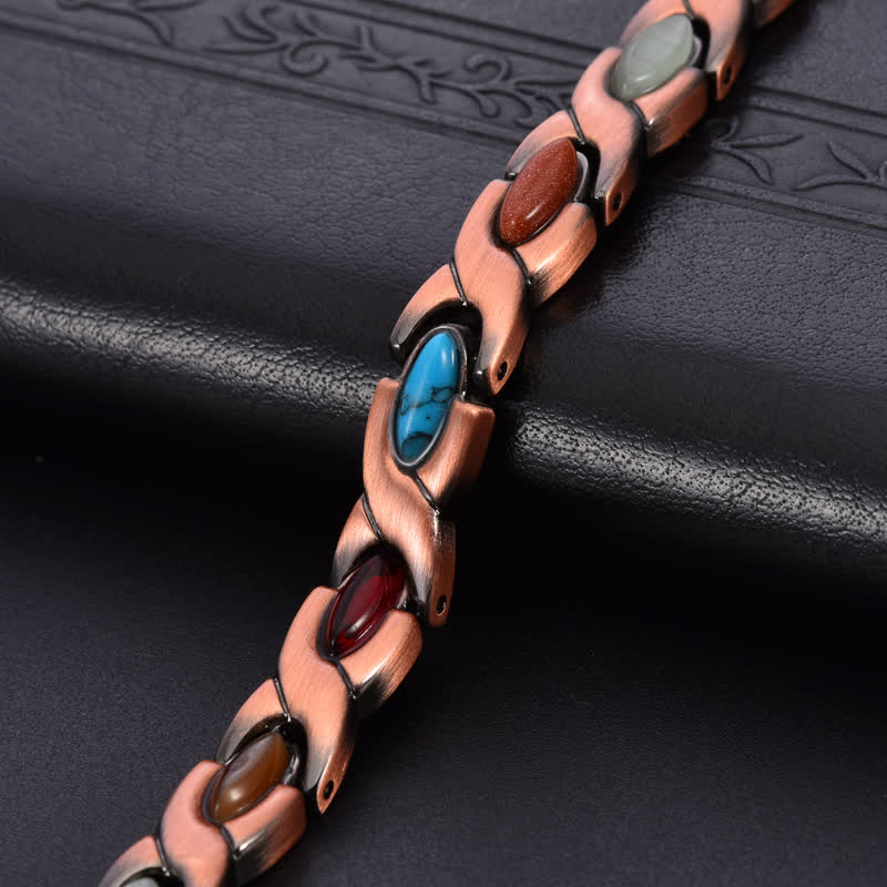 Buddha Stones Pulsera ajustable de eslabones con incrustaciones de turquesa y cobre antiguo - image 3