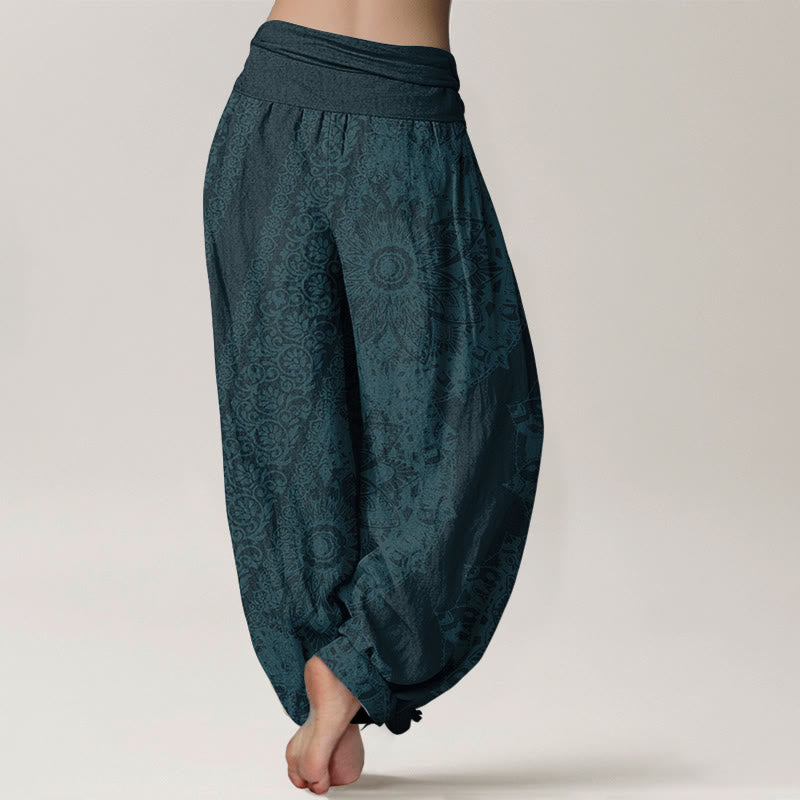 Pantalones Buddha Stones de algodón puro con estampado de mandalas y flores paralelas para mujer, cintura elástica - image 7