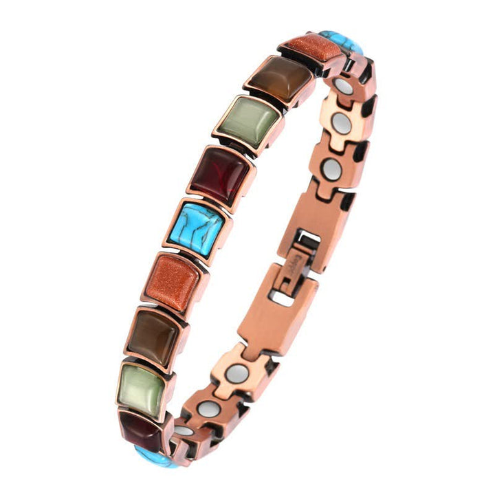 Buddha Stones Pulsera magnética vintage de cobre con incrustaciones de turquesa y equilibrio - Turquesa (Purificación ♥ Serenidad) - image 0