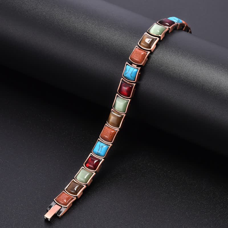 Buddha Stones Pulsera magnética vintage de cobre con incrustaciones de turquesa y equilibrio - image 3
