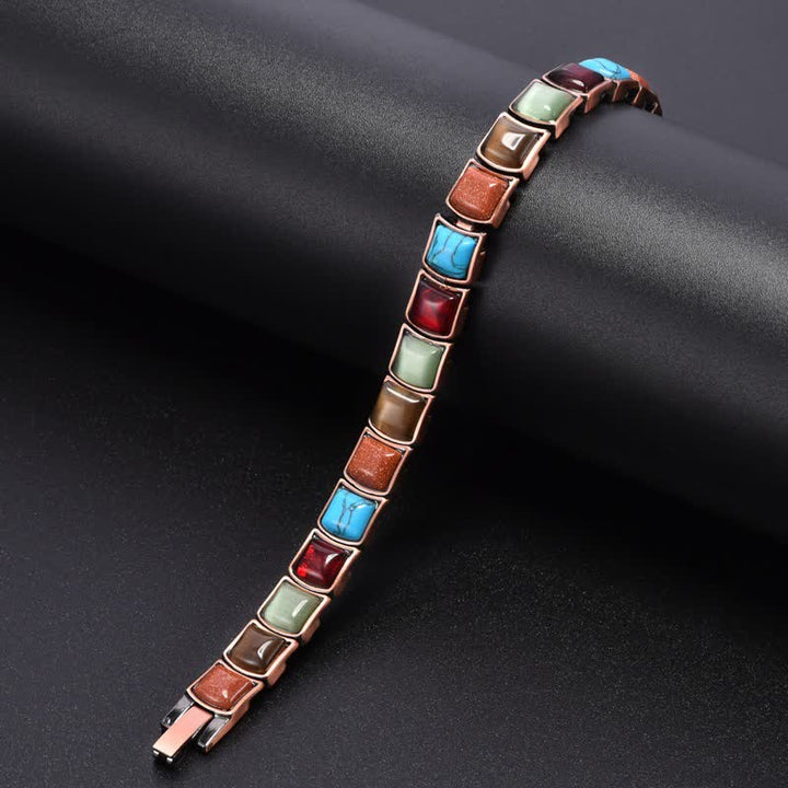 Buddha Stones Pulsera magnética vintage de cobre con incrustaciones de turquesa y equilibrio - image 3
