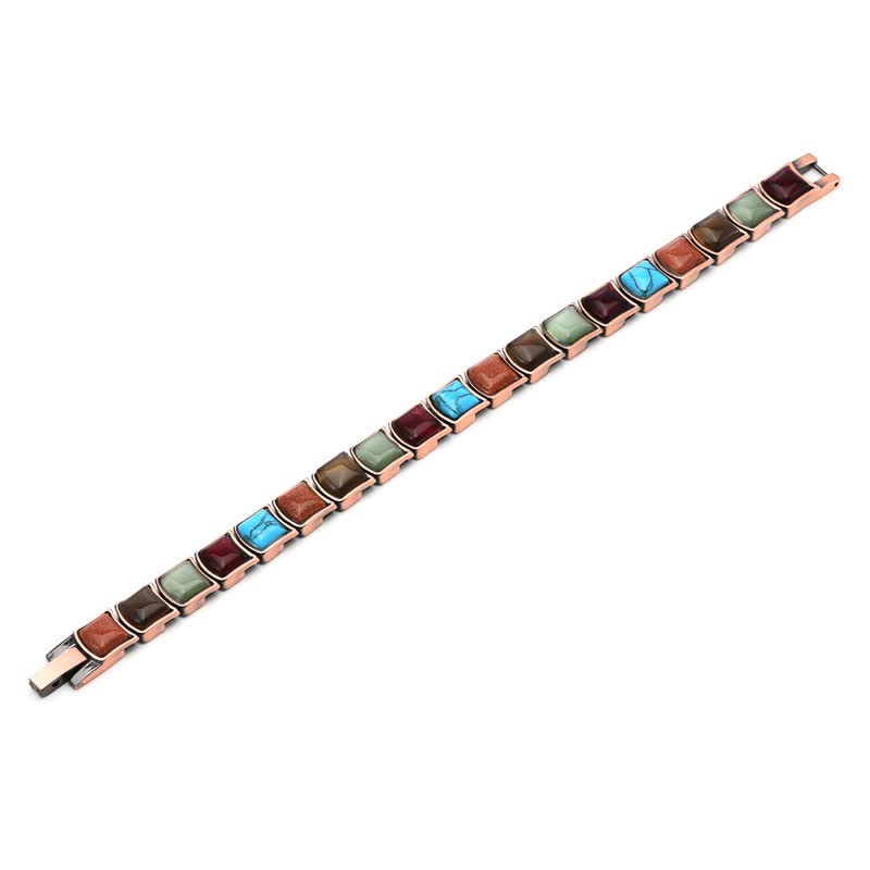 Buddha Stones Pulsera magnética vintage de cobre con incrustaciones de turquesa y equilibrio - image 4