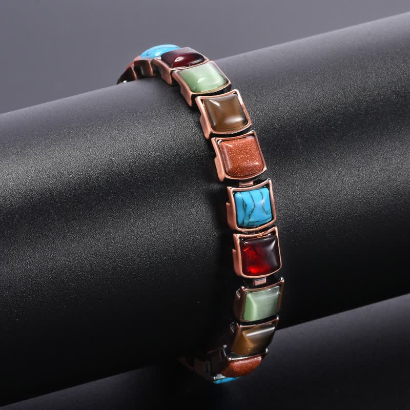 Buddha Stones Pulsera magnética vintage de cobre con incrustaciones de turquesa y equilibrio - image 2
