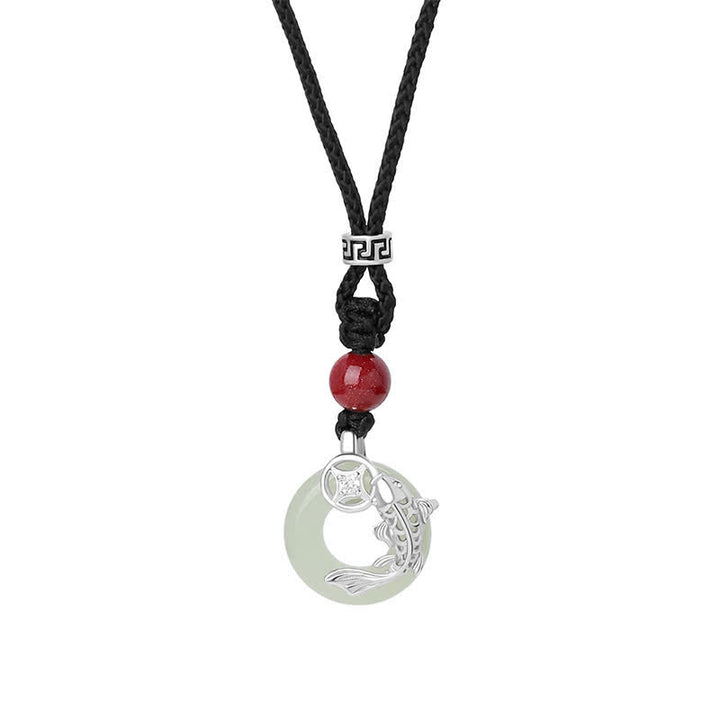 Buddha Stones Collar circular trenzado de estilo chino con diseño de pez koi de jade y éxito. - image 13