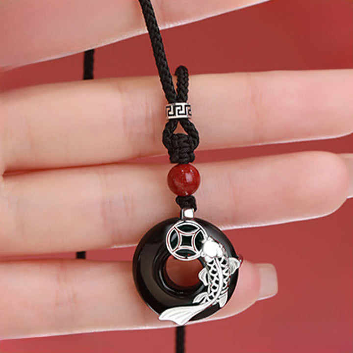 Buddha Stones Collar circular trenzado de estilo chino con diseño de pez koi de jade y éxito. - image 10