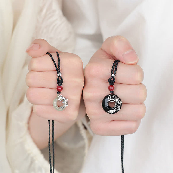 Buddha Stones Collar circular trenzado de estilo chino con diseño de pez koi de jade y éxito. - image 2
