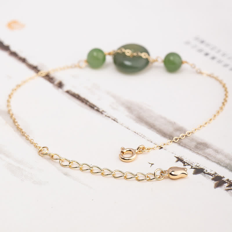 Buddha Stones Pulsera minimalista redonda con hebilla de jade Hetian Peace y diseño de armonía. - image 1