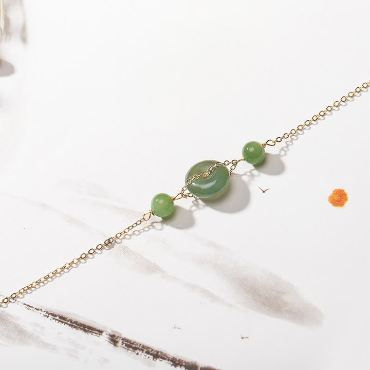 Buddha Stones Pulsera minimalista redonda con hebilla de jade Hetian Peace y diseño de armonía. - image 2