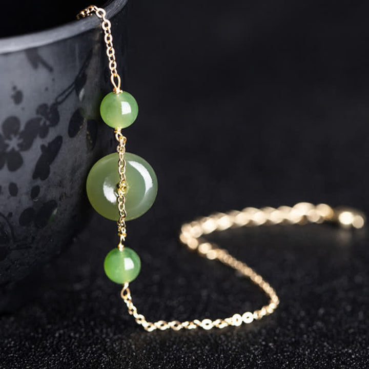 Buddha Stones Pulsera minimalista redonda con hebilla de jade Hetian Peace y diseño de armonía. - image 7