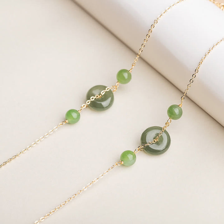 Buddha Stones Pulsera minimalista redonda con hebilla de jade Hetian Peace y diseño de armonía. - image 3
