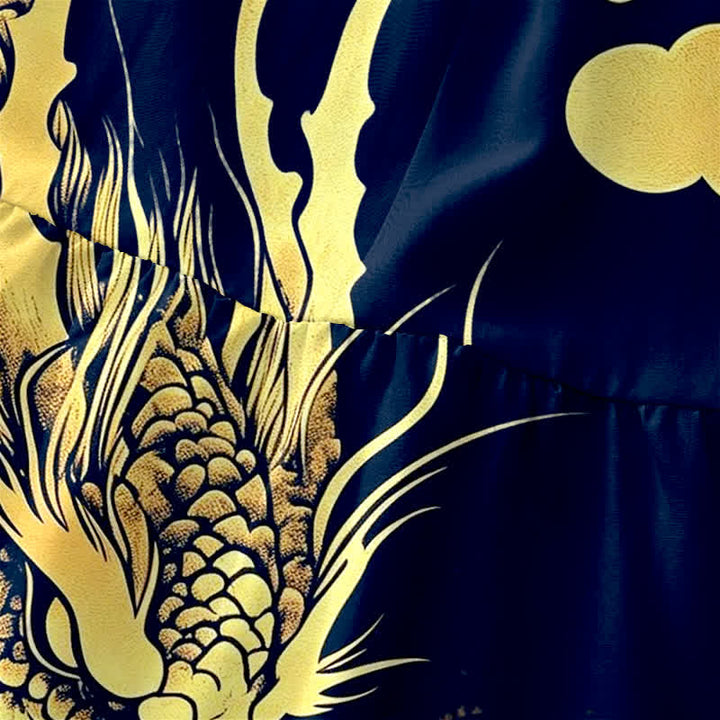 Buddha Stones Vestido midi de verano informal para mujer con estampado de nube y dragón dorado, sin mangas y con bolsillos. - image 1