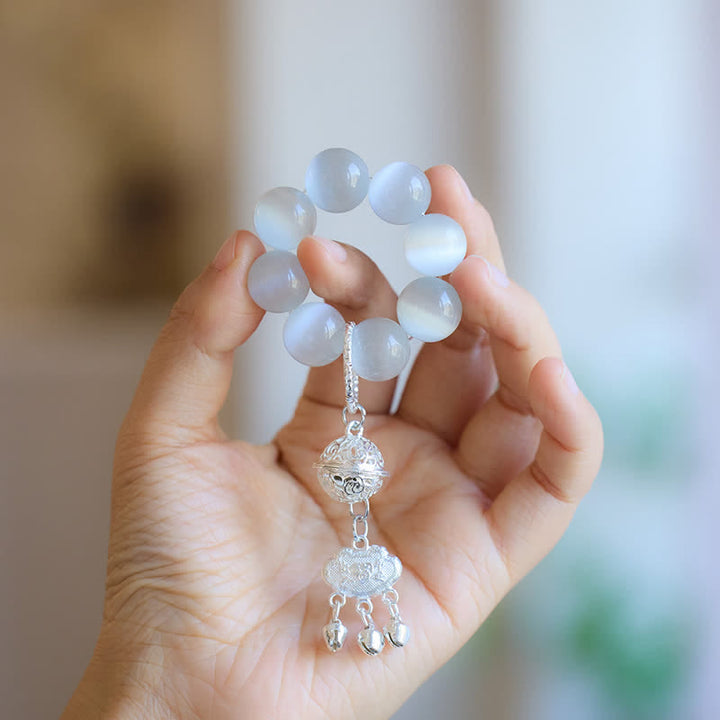 Buddha Stones Adornos de cuentas táctiles para meditación Ruyi con forma de campana de ojo de gato blanco - Ojo de gato blanco (Suerte ♥ Positiva) - image 0