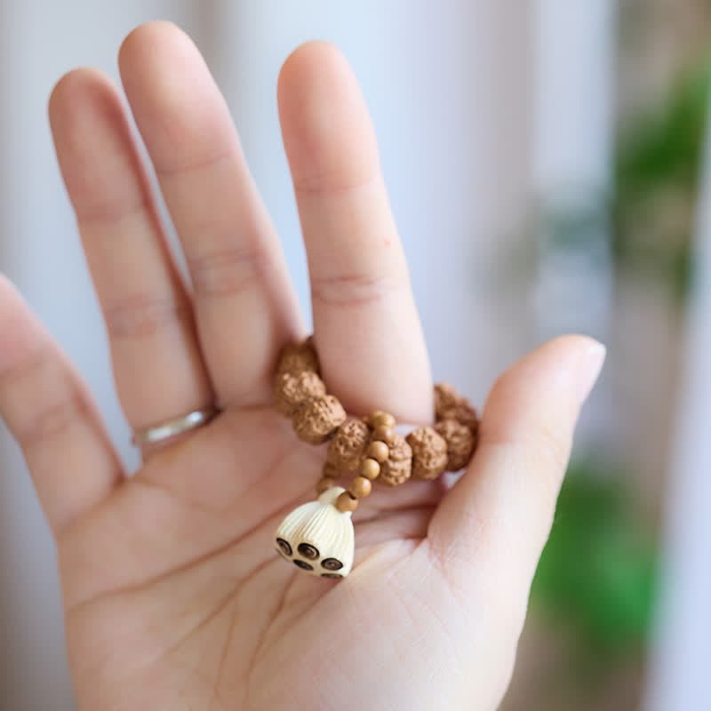 Buddha Stones Colgante de vaina de loto con semillas de vajra, pulido a mano, con cuentas táctiles para meditación. - image 2