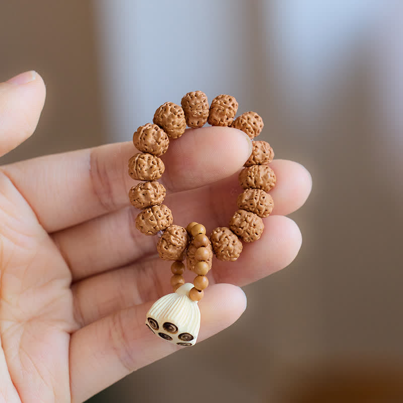 Buddha Stones Colgante de vaina de loto con semillas de vajra, pulido a mano, con cuentas táctiles para meditación. - image 1