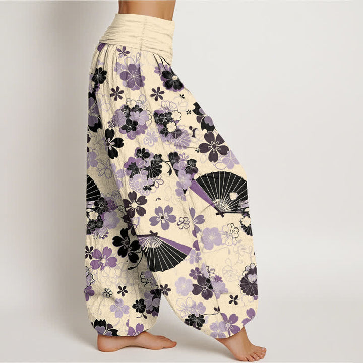 Buddha Stones Pantalones harem de mujer con cintura elástica y estampado floral de flores de cerezo en algodón. - image 10