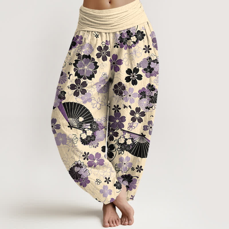 Buddha Stones Pantalones harem de mujer con cintura elástica y estampado floral de flores de cerezo en algodón. - seda de maíz - US16，UK/AU20，EU48 (3XL) - image 8