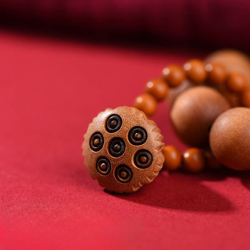 Buddha Stones Decoraciones de cuentas de meditación táctiles pulidas a mano con forma de vaina de loto y madera de durazno. - image 4