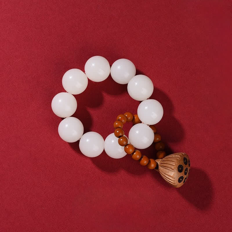 Buddha Stones Decoraciones de cuentas de meditación táctiles pulidas a mano con forma de vaina de loto y madera de durazno. - Semilla Bodhi Blanca (Pureza ♥ Meditación) - image 10