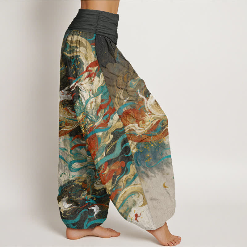 Buddha Stones Pantalones harem de algodón Dunhuang con estampado oriental de nubes y cintura elástica para mujer. - image 2