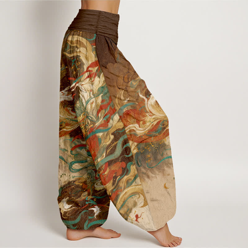 Buddha Stones Pantalones harem de algodón Dunhuang con estampado oriental de nubes y cintura elástica para mujer. - image 7