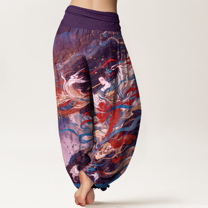 Buddha Stones Pantalones harem de algodón Dunhuang con estampado oriental de nubes y cintura elástica para mujer. - image 9