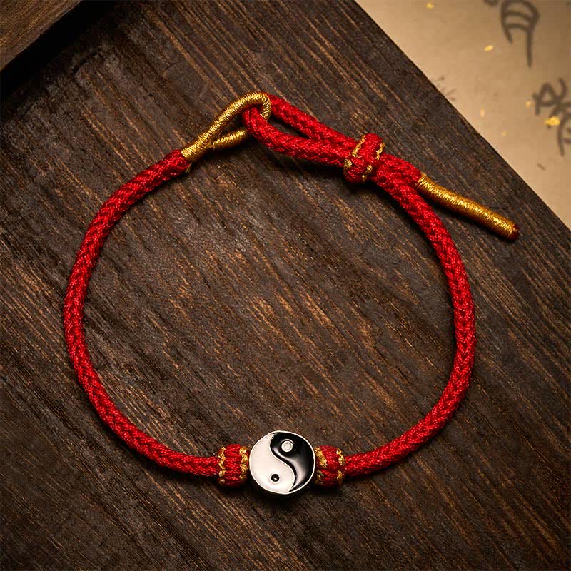 Buddha Stones Pulsera ajustable de cordón trenzado con diseño Yin Yang rojo tejido a mano - Lacre - image 4