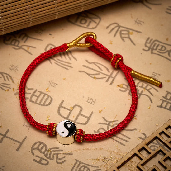 Buddha Stones Pulsera ajustable de cordón trenzado con diseño Yin Yang rojo tejido a mano - image 3