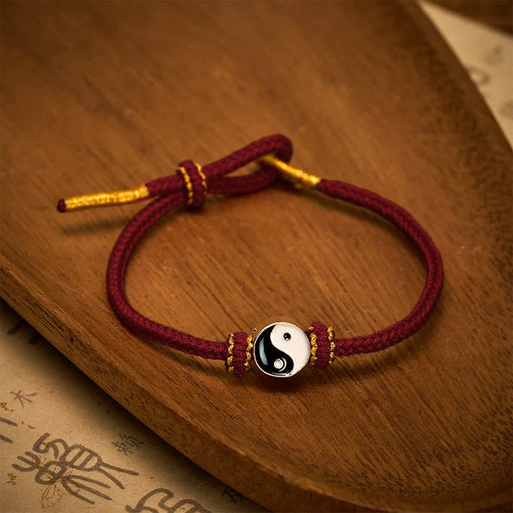 Buddha Stones Pulsera ajustable de cordón trenzado con diseño Yin Yang rojo tejido a mano - image 2