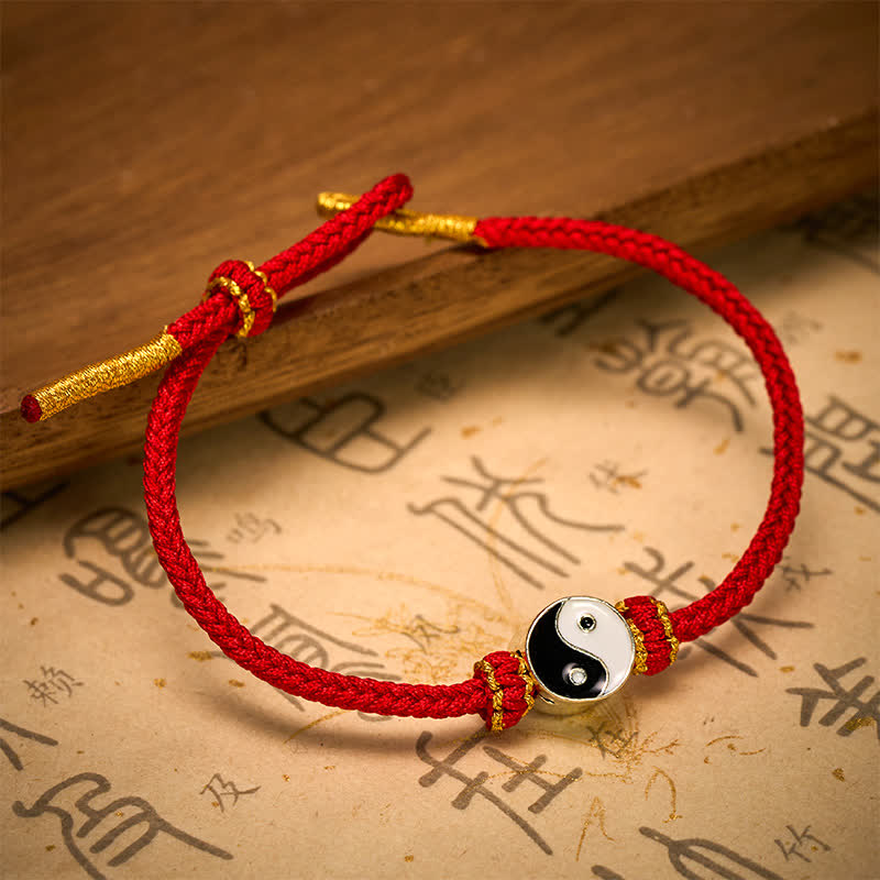 Buddha Stones Pulsera ajustable de cordón trenzado con diseño Yin Yang rojo tejido a mano - image 8
