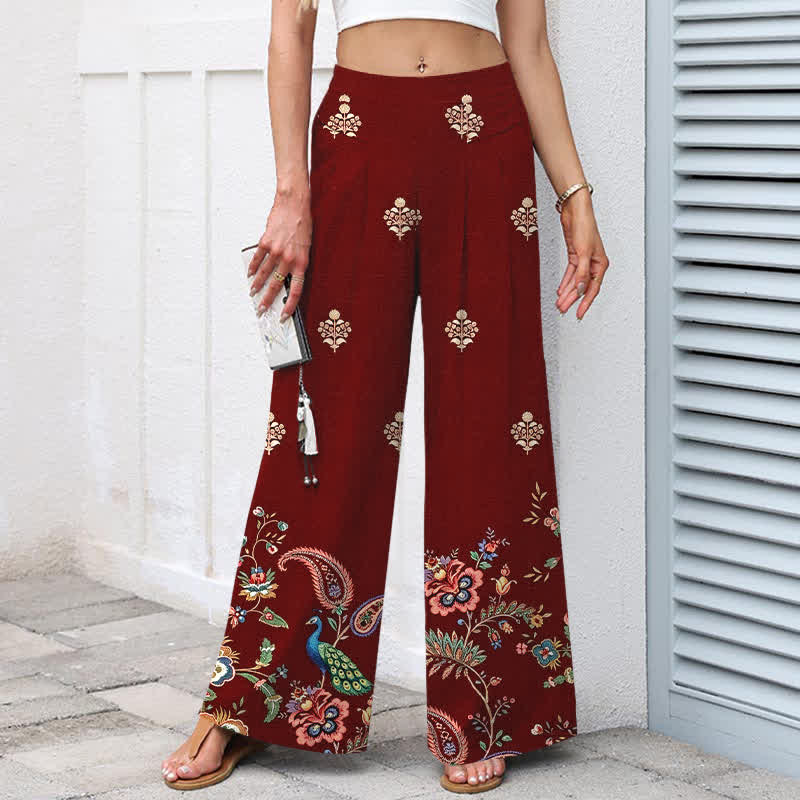 Buddha Stones Pantalones de mujer de lino y algodón con estampado floral bohemio tipo cachemir, cintura elástica y pernera ancha con bolsillos. - image 5