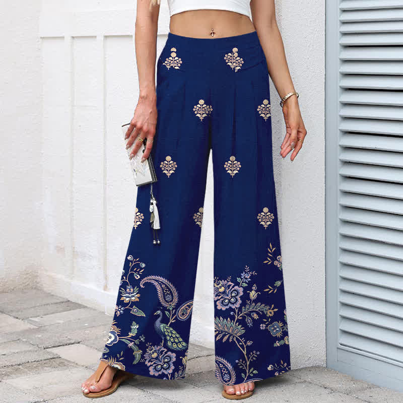 Buddha Stones Pantalones de mujer de lino y algodón con estampado floral bohemio tipo cachemir, cintura elástica y pernera ancha con bolsillos. - image 7