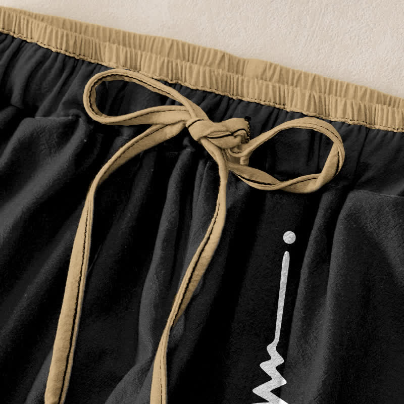 Buddha Stones Pantalones de mujer de algodón puro con estampado del símbolo Om, cintura elástica y bolsillos. - image 1