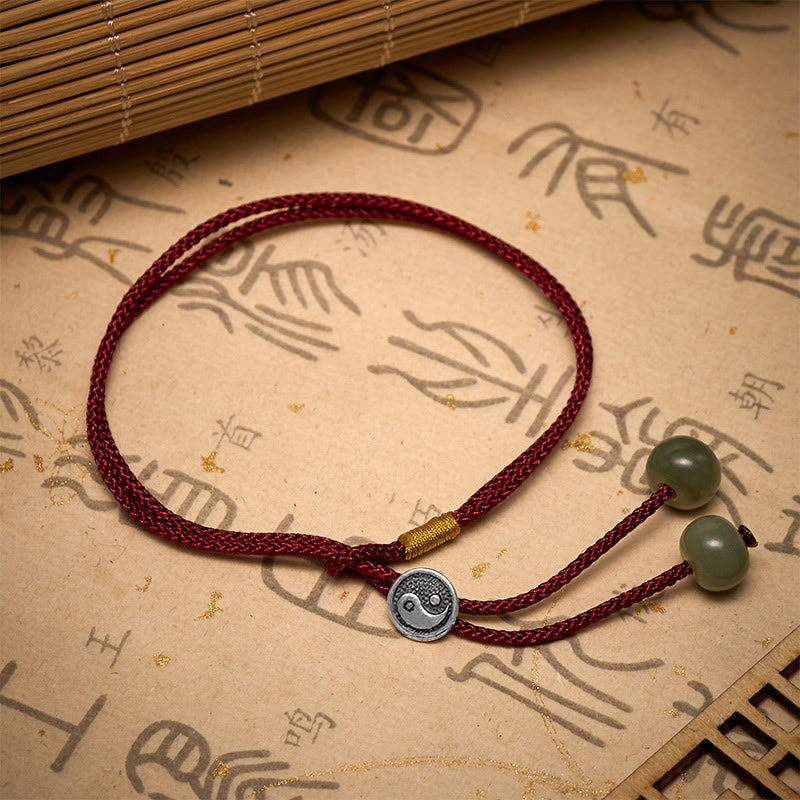 Buddha Stones Pulsera vintage de plata de ley 925 hecha a mano con diseño redondo de Yin Yang y protección, de hilo rojo trenzado, con colgante de protección. - image 4