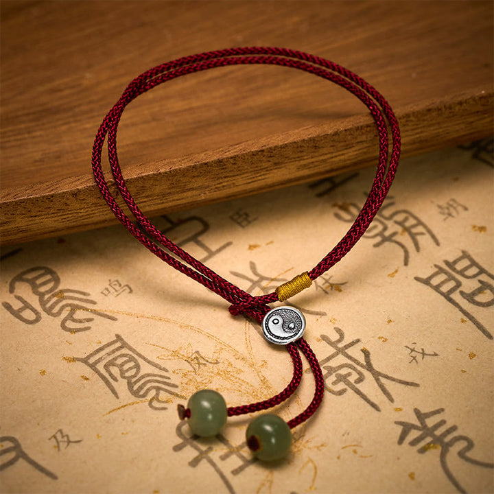 Buddha Stones Pulsera vintage de plata de ley 925 hecha a mano con diseño redondo de Yin Yang y protección, de hilo rojo trenzado, con colgante de protección. - image 3