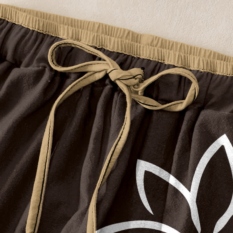 Buddha Stones Pantalones de mujer de algodón puro con estampado Lotus Om, cintura elástica y bolsillos. - image 9