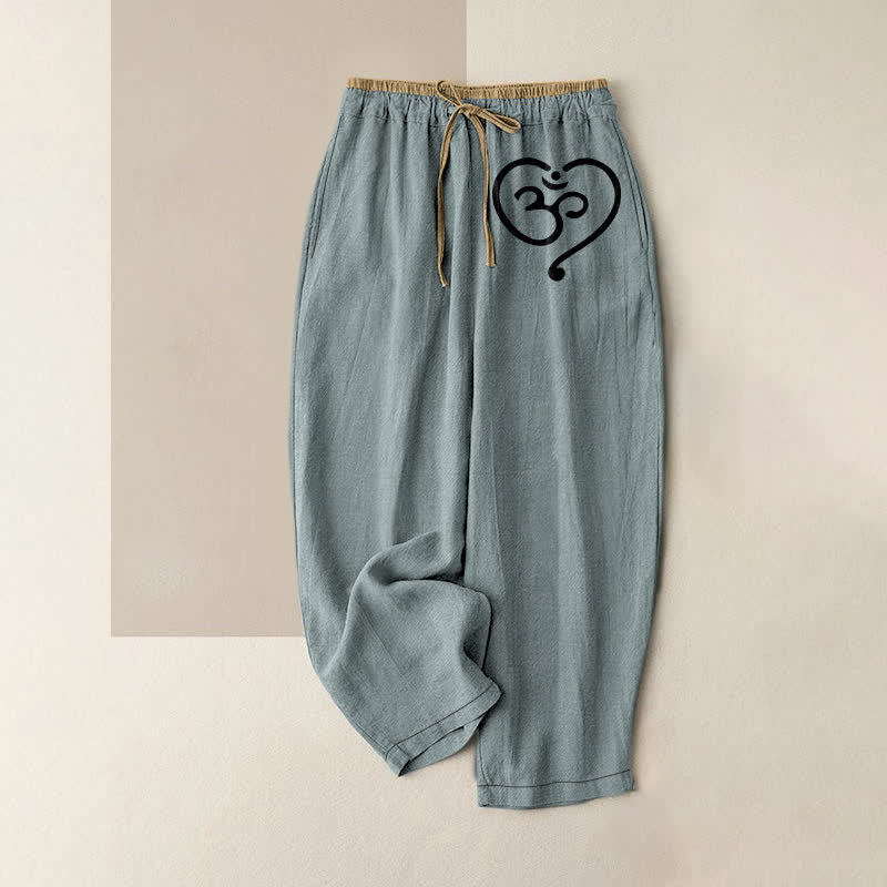 Buddha Stones Pantalones de mujer de algodón puro con estampado de corazón Zen Om y cintura elástica con bolsillos. - Azul cadete - US16，UK/AU20，EU48 (3XL) - image 8