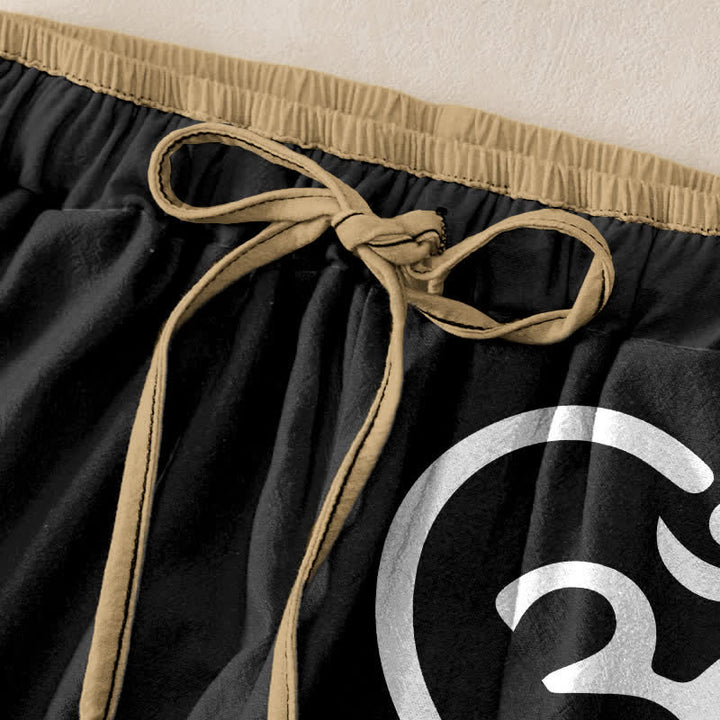 Buddha Stones Pantalones de mujer de algodón puro con estampado de corazón Zen Om y cintura elástica con bolsillos. - image 1