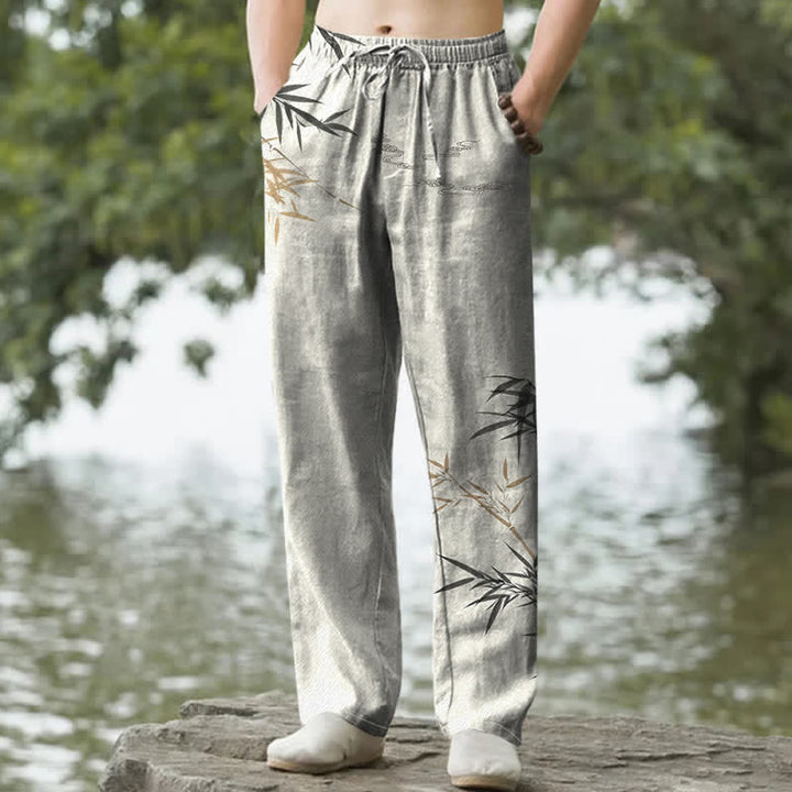 Buddha Stones Pantalones de hombre de algodón con estampado de bambú y corte ajustado, con bolsillos. - Lino - US/UK/AU50, EU60 (5XL) - image 0