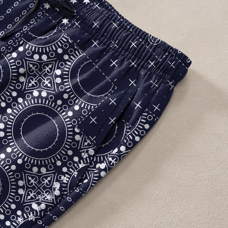 Buddha Stones Pantalones de hombre de algodón con estampado de pañuelo bohemio, corte ajustado y bolsillos. - image 2