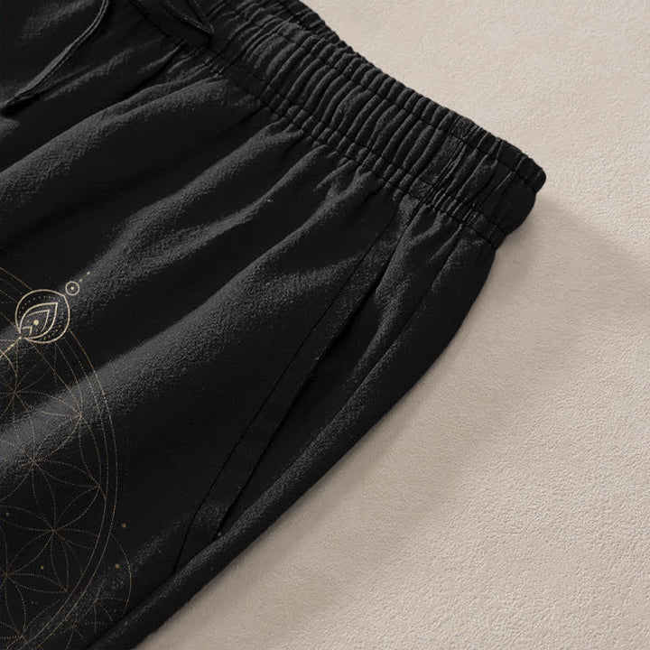 Buddha Stones Pantalones de hombre de algodón con estampado de mandala de loto y corte ajustado, con bolsillos. - image 2