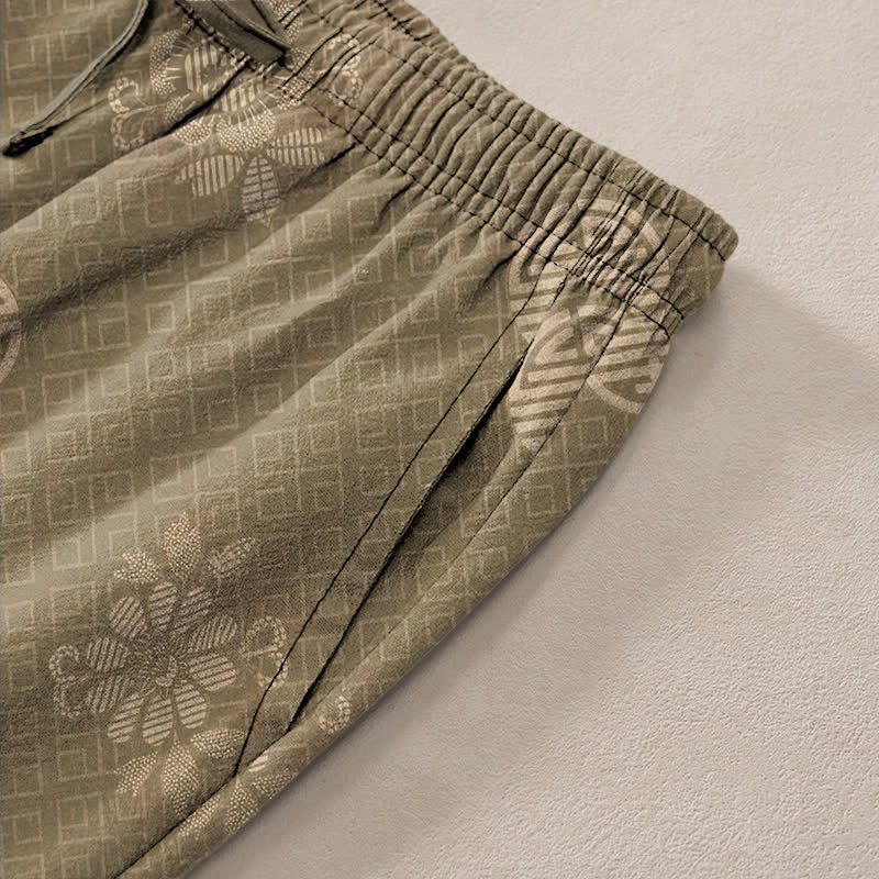 Buddha Stones Pantalones de hombre de algodón con estampado geométrico tribal y corte ajustado, con bolsillos. - image 2