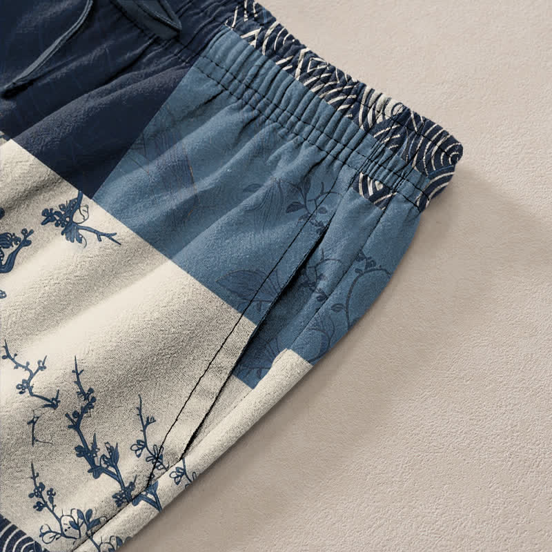 Buddha Stones Pantalones de hombre de algodón con estampado floral ondulado y corte ajustado, con bolsillos. - image 2