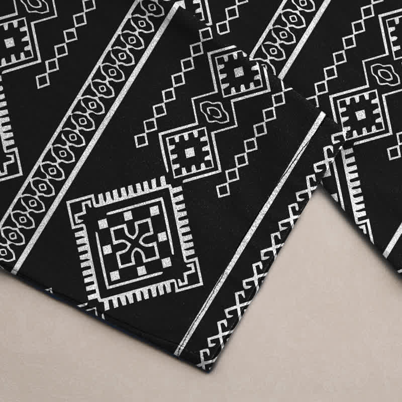Buddha Stones Pantalones de hombre de algodón con estampado geométrico tribal de rayas, corte ajustado y bolsillos. - image 3
