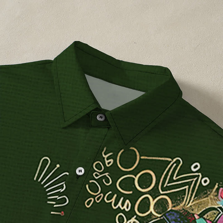 Buddha Stones Camisa de manga corta transpirable para hombre con estampado de silueta de mujer tribal y botones. - image 2