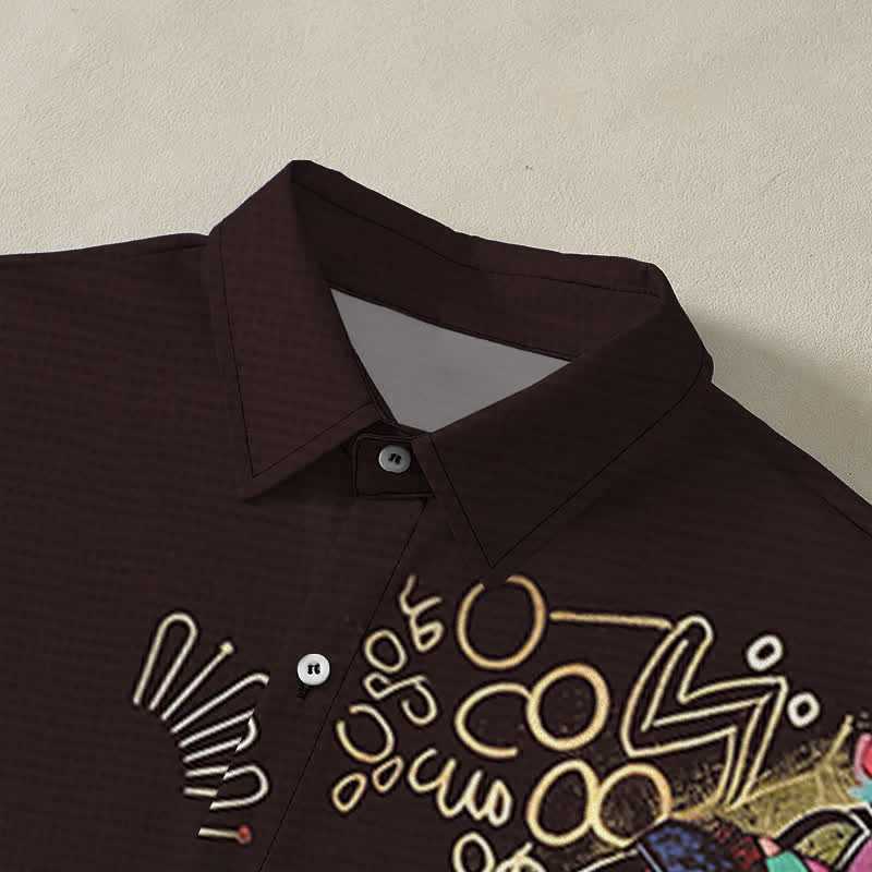 Buddha Stones Camisa de manga corta transpirable para hombre con estampado de silueta de mujer tribal y botones. - image 7