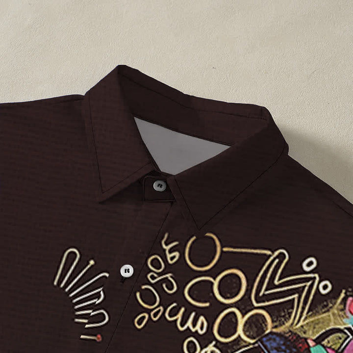 Buddha Stones Camisa de manga corta transpirable para hombre con estampado de silueta de mujer tribal y botones. - image 7