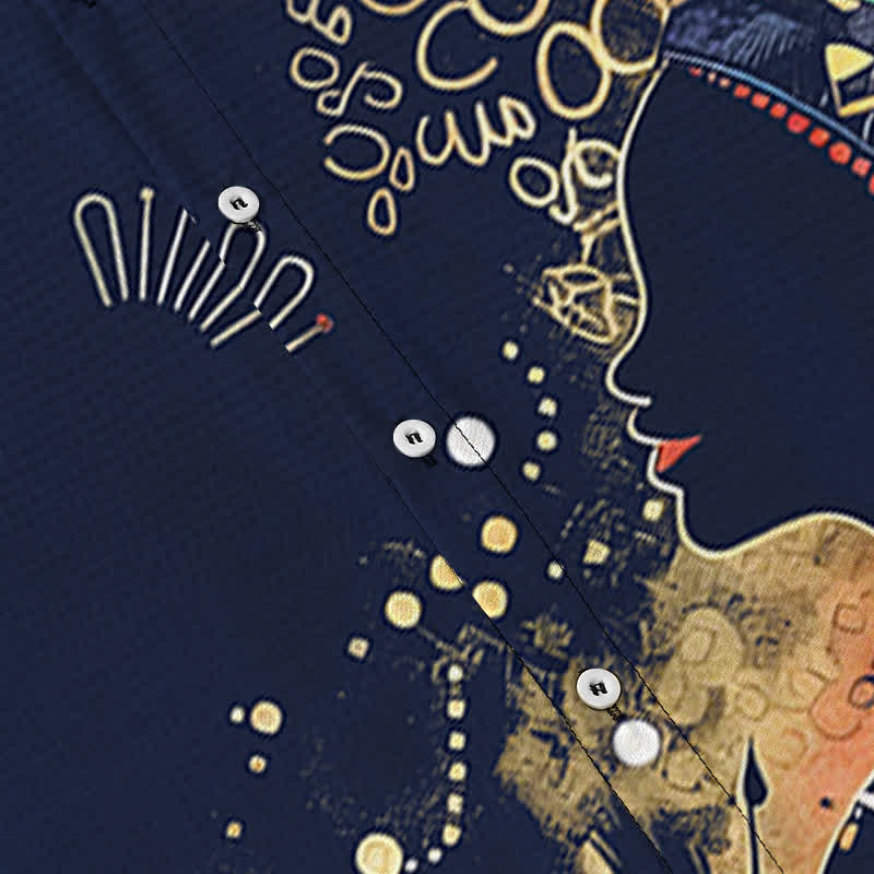 Buddha Stones Camisa de manga corta transpirable para hombre con estampado de silueta de mujer tribal y botones. - image 13