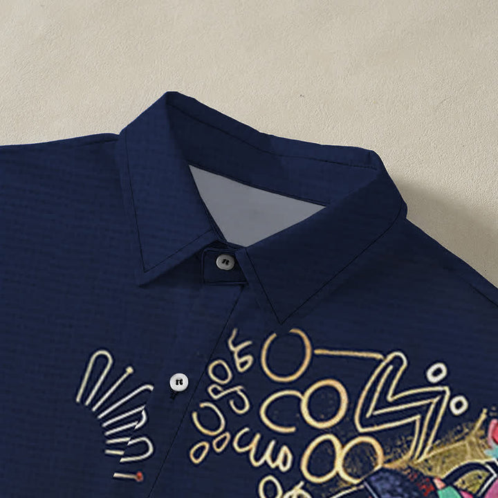 Buddha Stones Camisa de manga corta transpirable para hombre con estampado de silueta de mujer tribal y botones. - image 12