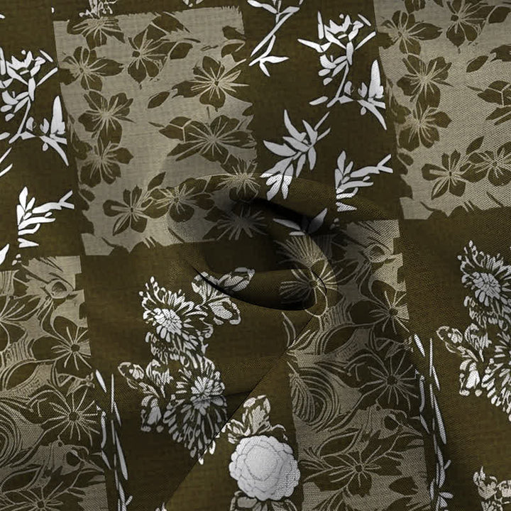 Buddha Stones Camisa de manga corta transpirable para hombre con botones y estampado floral a cuadros azules - image 5